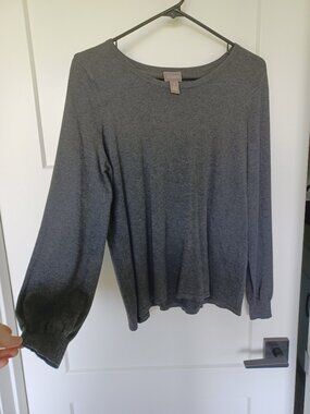 Chico's Dark Heather Gray Blouson Lantern-Sleeve Pullover Sweater